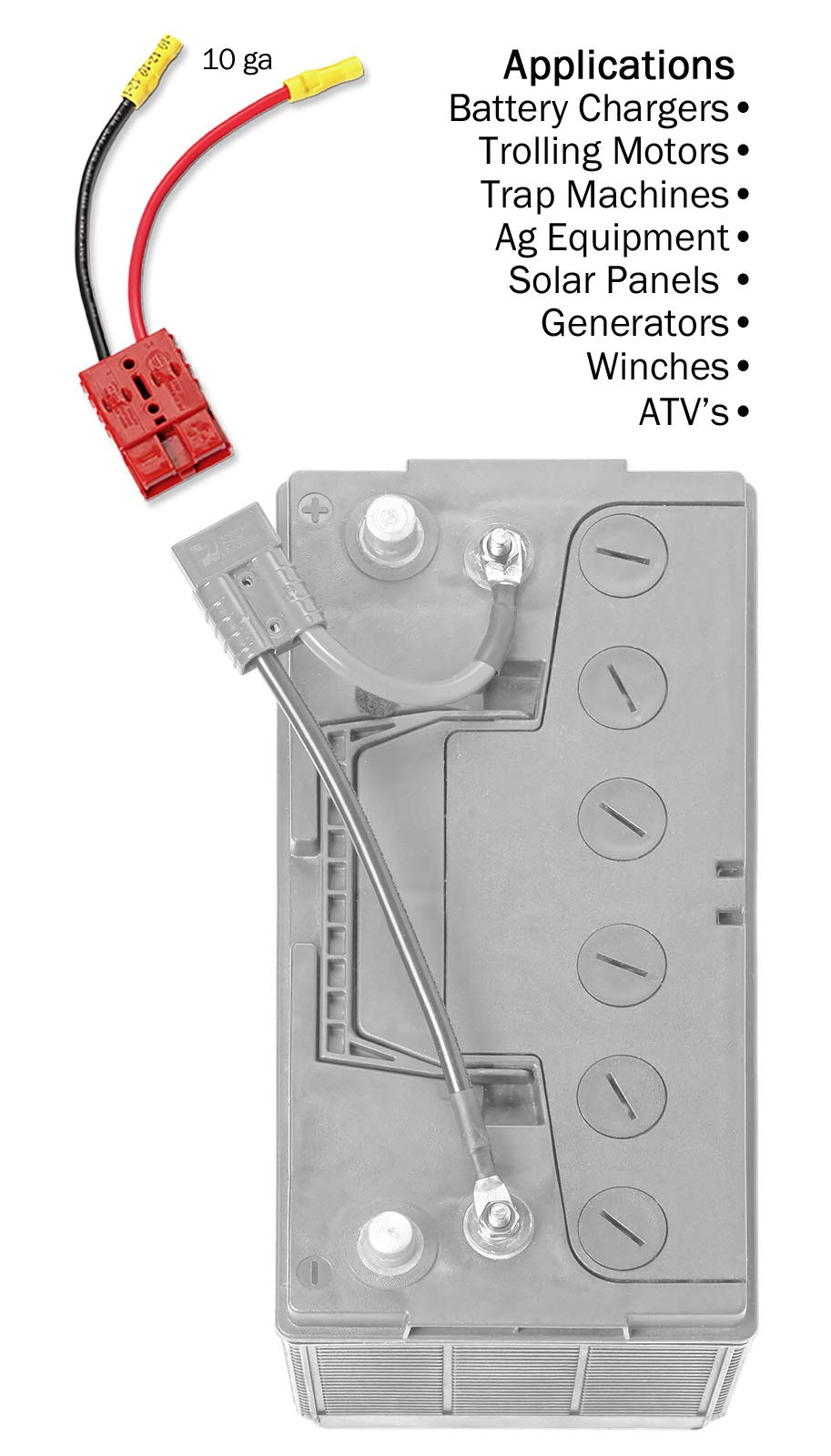 12V Connect-Ease Single 10 AWG Connector Kit RCE12VB10 | Quick Connect Wire Connectors for Trolling Motors, Battery Chargers, Solar Panels & More | Lithium-Compatible | Batteries Not Included
