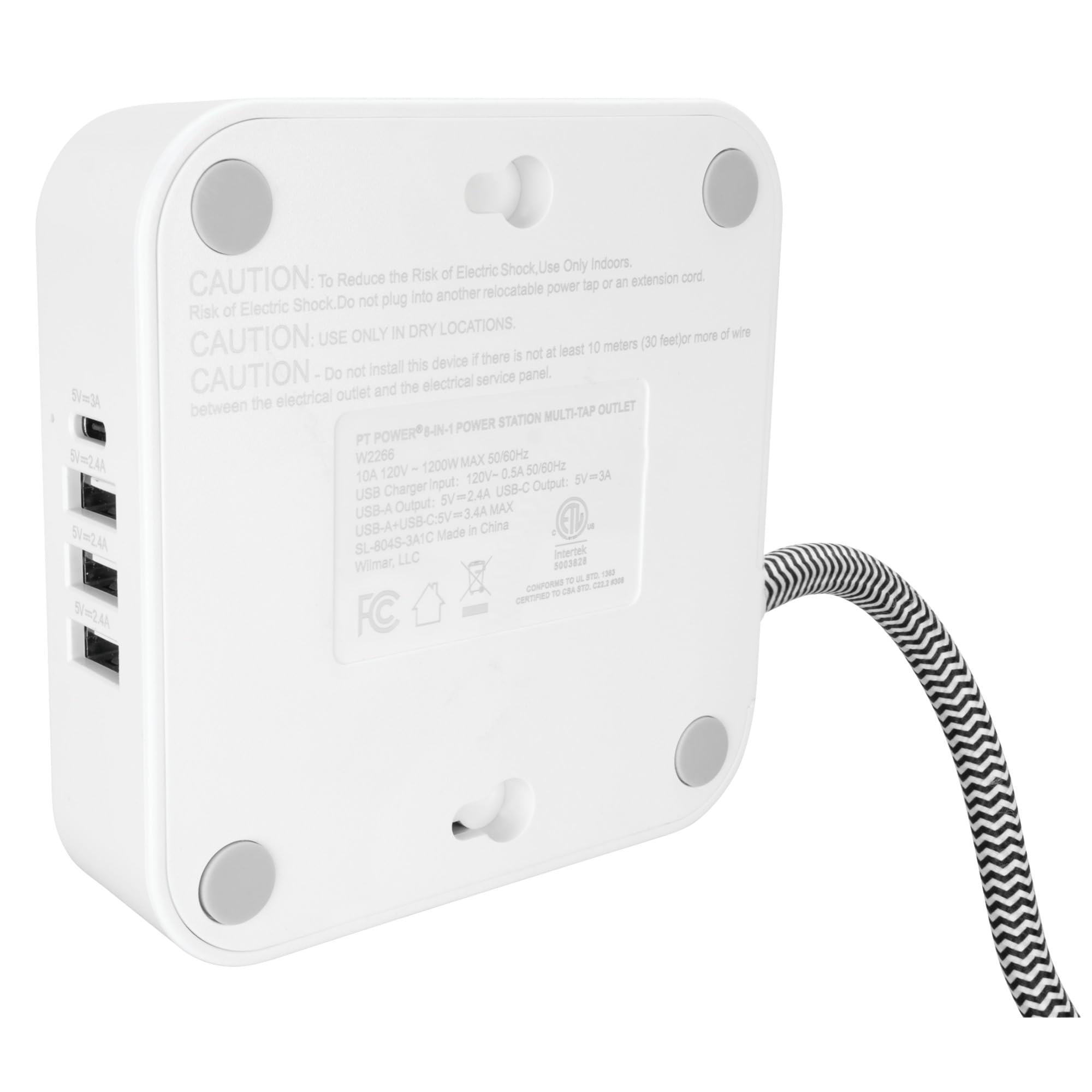 8-in-1 Performance Tool W2266 Power Strip with 4 Outlets, 3 USB and 1 USB-C Ports, Smart Chip, Fire-Retardant Casing, and Mounting Holes