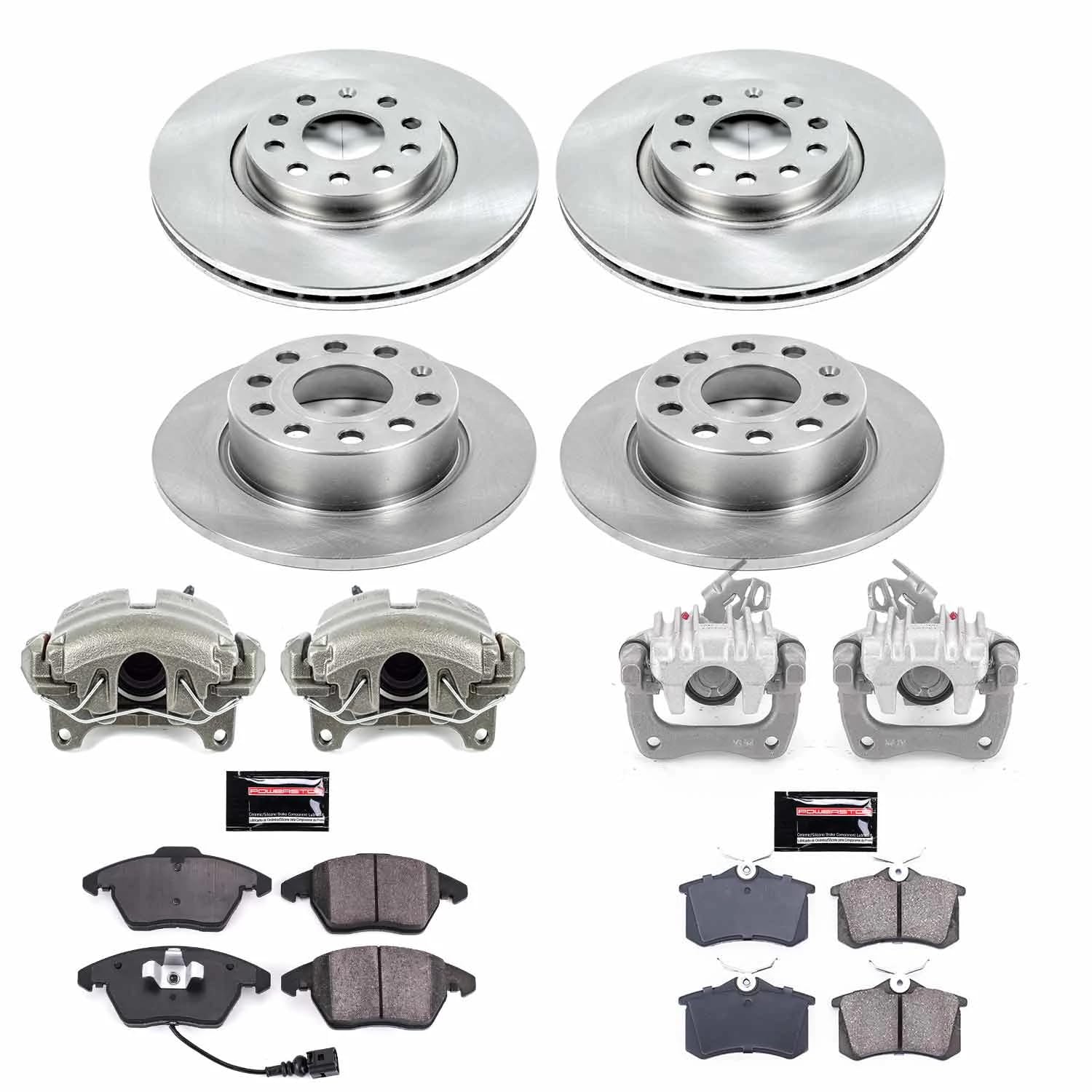 Power Stop KCOE7530 Replacement Autospeciality Front and Rear Caliper Kit- OE Rotors, Ceramic Brake Pads, Calipers For Volkswagen Jetta 2013 [Model Specific]