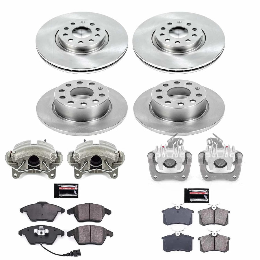 Power Stop KCOE7530 Replacement Autospeciality Front and Rear Caliper Kit- OE Rotors, Ceramic Brake Pads, Calipers For Volkswagen Jetta 2013 [Model Specific]
