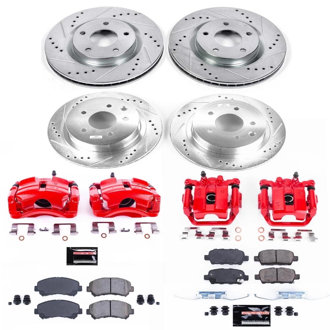 Power Stop Z23 Evolution Front and Rear Brake Caliper Kit-Brake Rotors, Carbon-Fiber Ceramic Brake Pads, Calipers