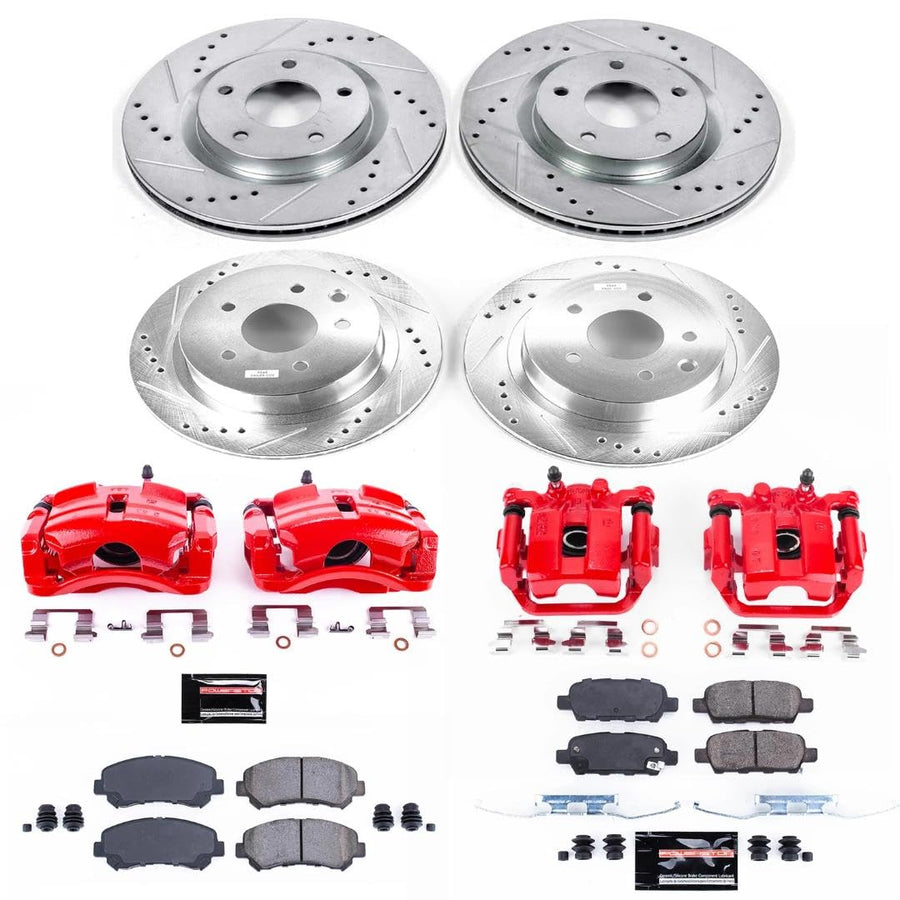 Power Stop Z23 Evolution Front and Rear Brake Caliper Kit-Brake Rotors, Carbon-Fiber Ceramic Brake Pads, Calipers