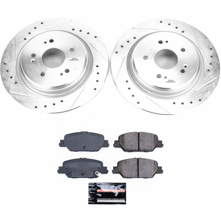 Power Stop K7528 Z23 Carbon Fiber Brake Pads with Drilled & Slotted Brake Rotors Kit For Honda CR-V 2017-2023 [Model Specific]