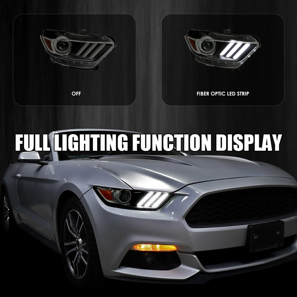 Black Smoke SPEC-D TUNING OE Style Projector Headlights w/LED Bar Compatible with 2015-2017 Ford Mustang, Left + Right Pair Headlamps Assembly