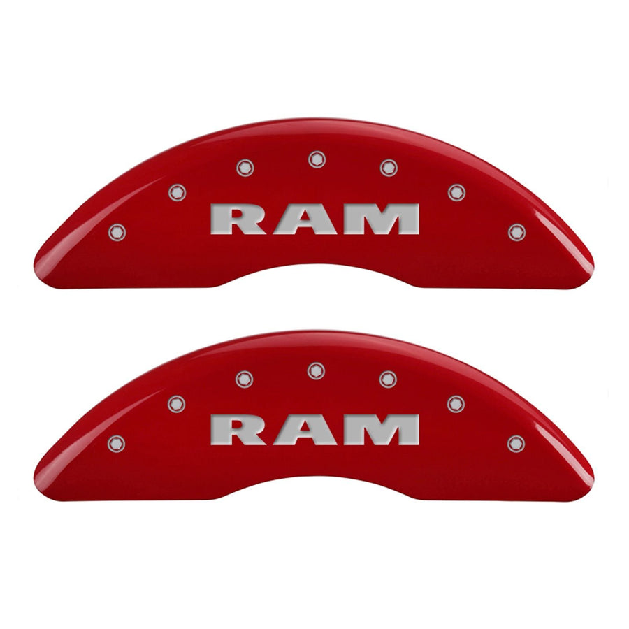MGP Caliper Covers 'RAM' Engraved Caliper Cover with Red Powder Coat Finish and Silver Characters 12124SRAMRD, (Set of 4)
