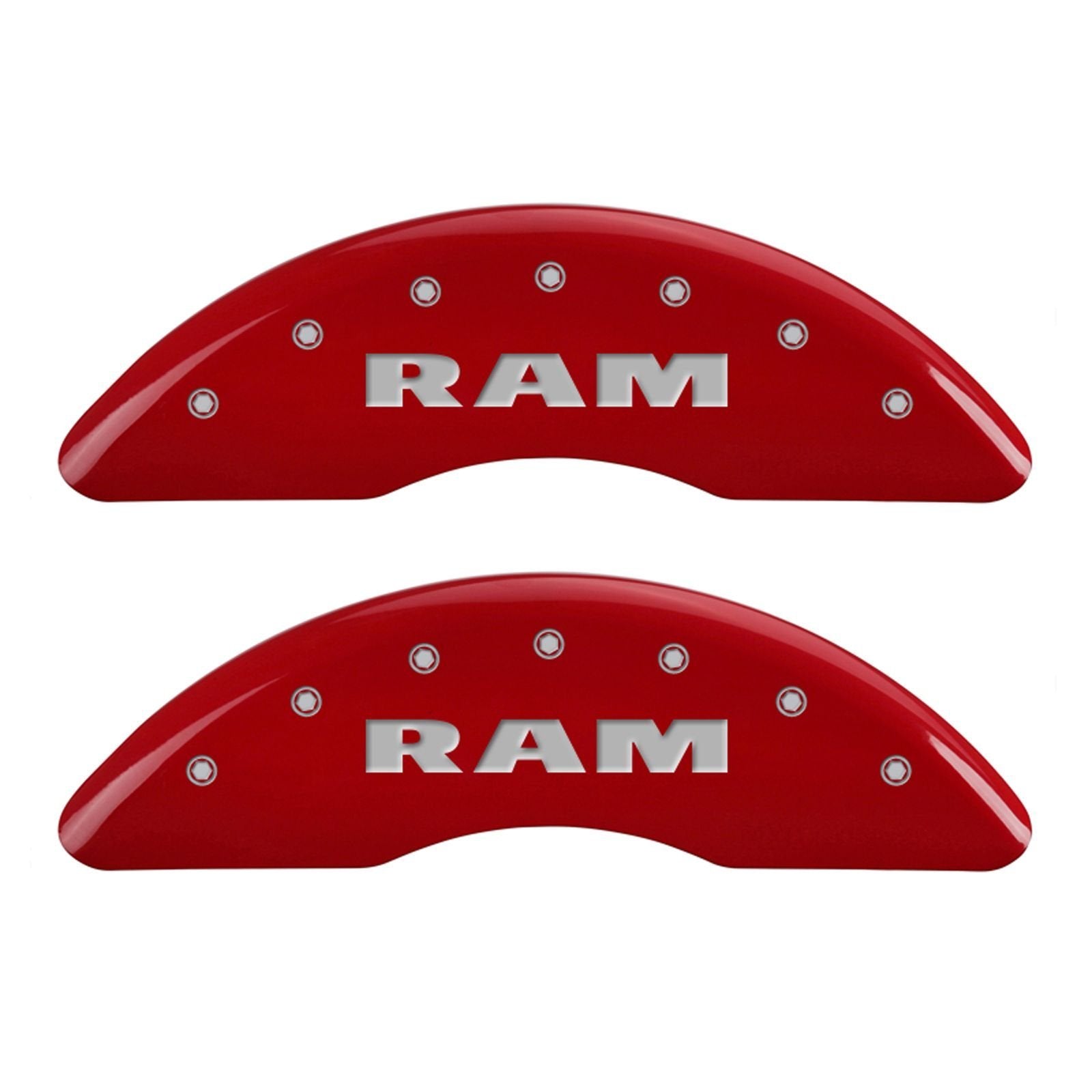 MGP Caliper Covers Front and Rear 12124SRMHRD Red Powder Coat Finish, Set of 4 (RAM RAMHEAD Silver Characters, Engraved)
