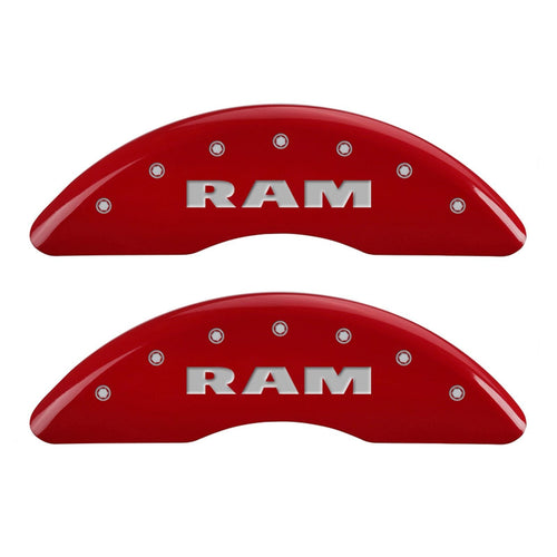 Caliper Covers MGP Compatible with 2011-2018 RAM 2500 & 3500 (Requires 18"+ Wheels) Powder-Coated Finish, 4 PCS Front and Rear (Red - RAM Engraving)