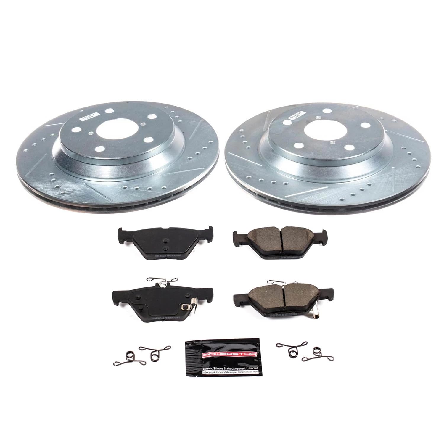 Power Stop Z23 K8495 Rear Brake Kit-Drilled/Slotted Brake Rotors & Carbon Ceramic Brake Pads For Subaru Forester 2019-2022 [Model Specific]