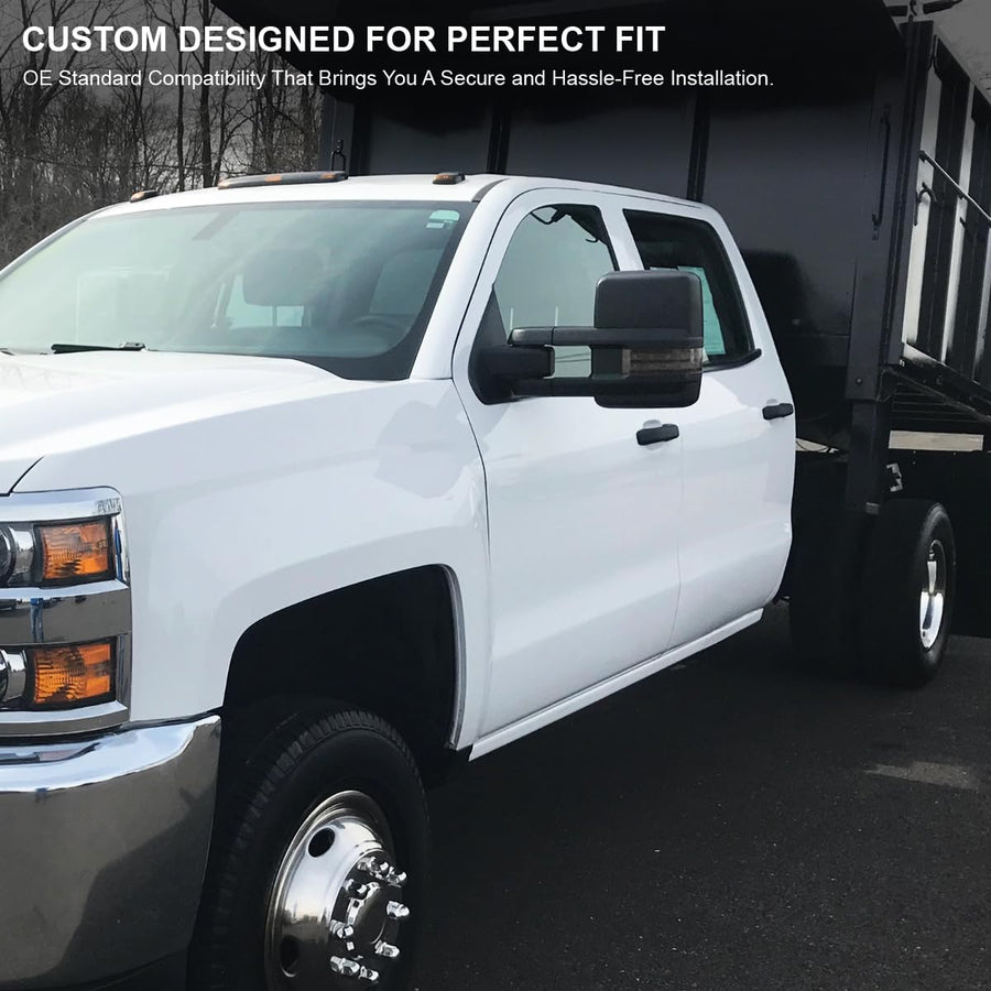 Spec-D Tuning Power Heated Black Towing Mirrors w/Temp Sensor w/Smoke LED Signal Compatible with 2014-2018 Chevy Silverado GMC Sierra 1500 2500HD 3500HD Left + Right Pair
