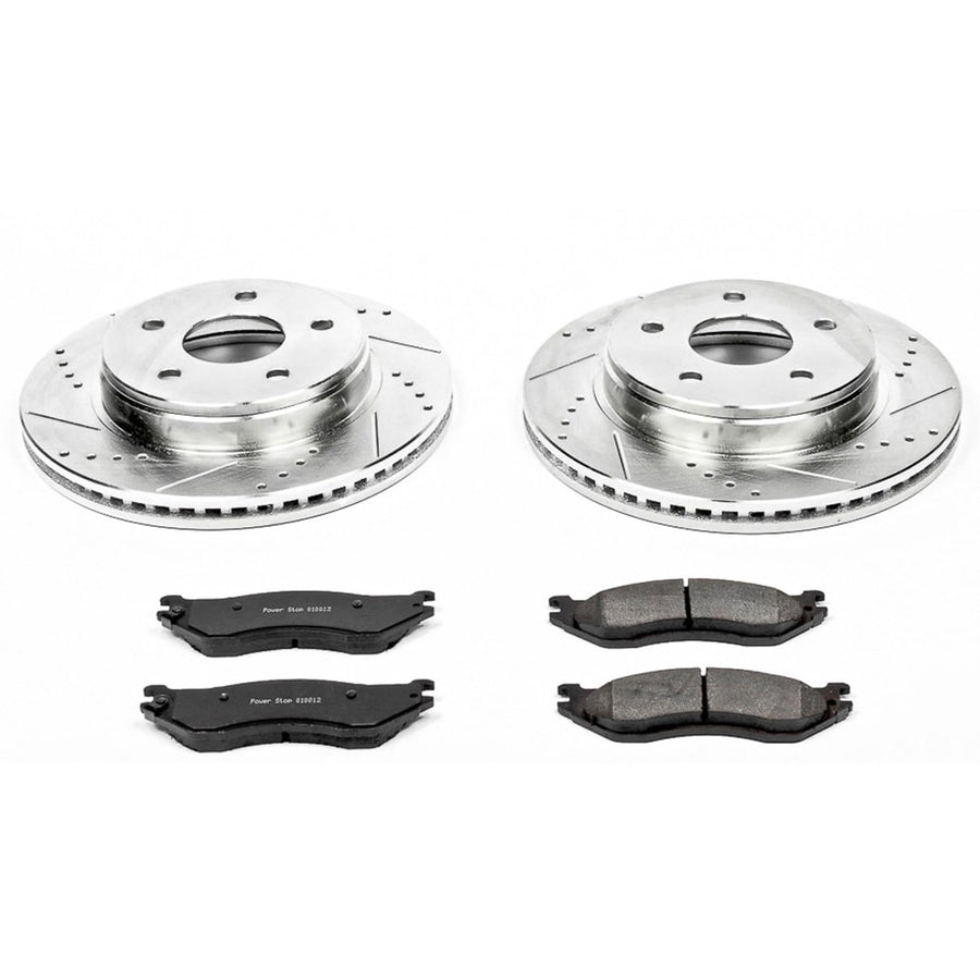 Power Stop K2165 Z23 Carbon Fiber Brake Pads with Drilled & Slotted Brake Rotors Kit For Dodge Durango 2004-2006, Dodge Ram 1500 2002 [Model Specific]