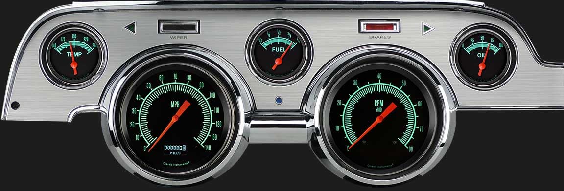 MU67DGSBA Classic Instruments G/Stock 5 Gauge Package LED Odometer Brushed Bezel Fits 1967 Mustang