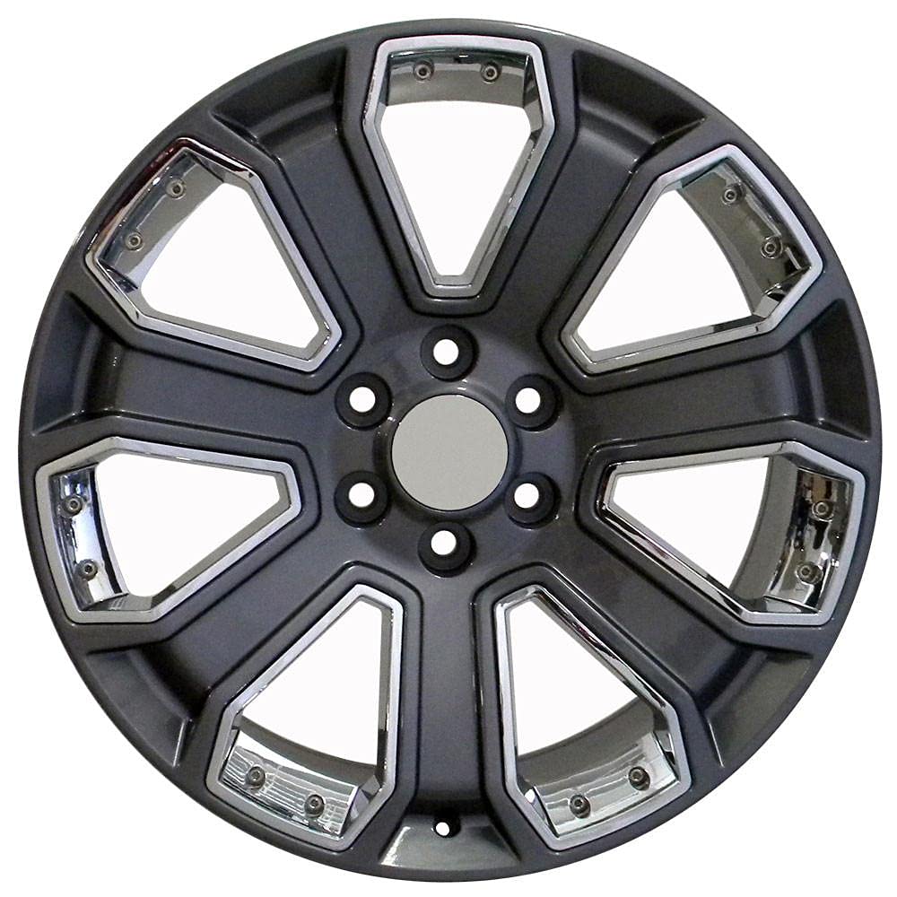 22 Inch OE Wheels CV93B Rim Fits Silverado 1500 Style 6x139.7 22x9 Gloss Gunmetal with Chrome Insert - Hollander 5660 (1)
