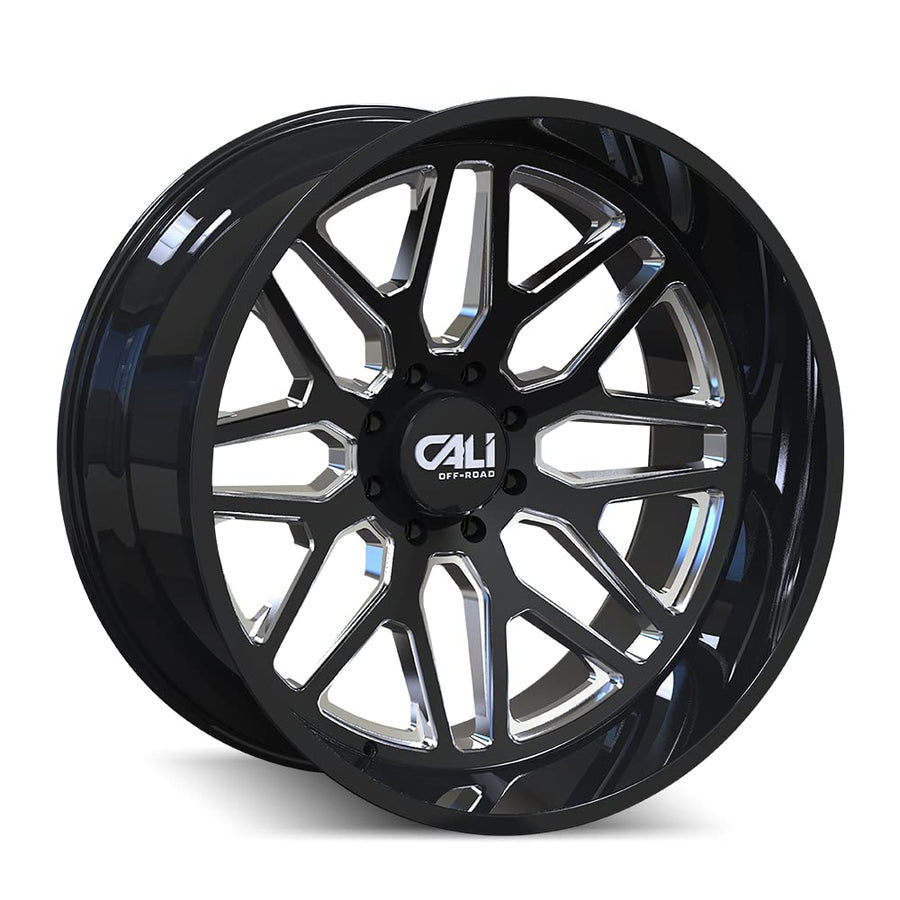 Cali Off-Road Gloss Black/Milled Spokes INVADER Wheel with Alloy Steel (28 x 12. inches /5 x 87 mm, -44 mm Offset)