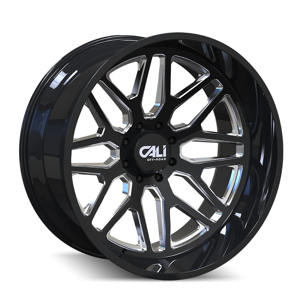 Cali Off-Road Gloss Black/Milled Spokes INVADER Wheel with Alloy Steel (28 x 12. inches /5 x 125 mm, -44 mm Offset)