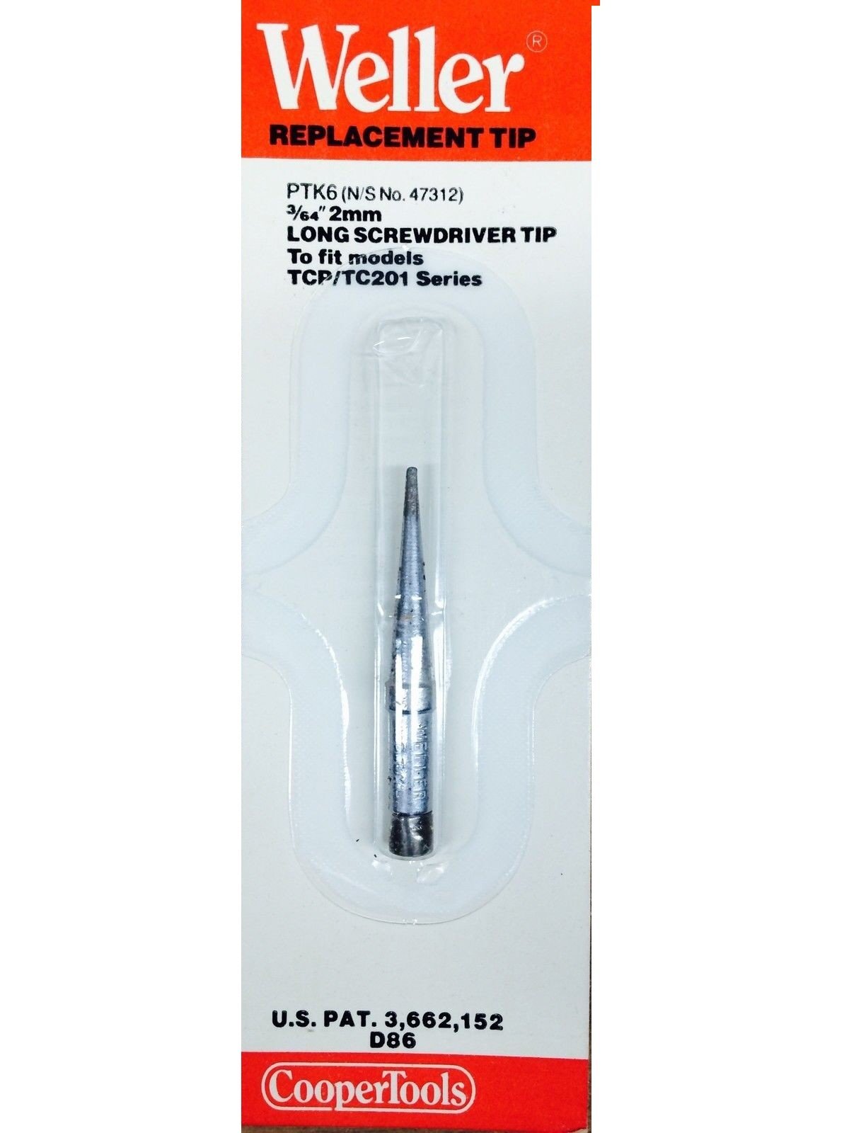 Weller Screwdriver PTK6 Soldering Tip, 3/64",600F