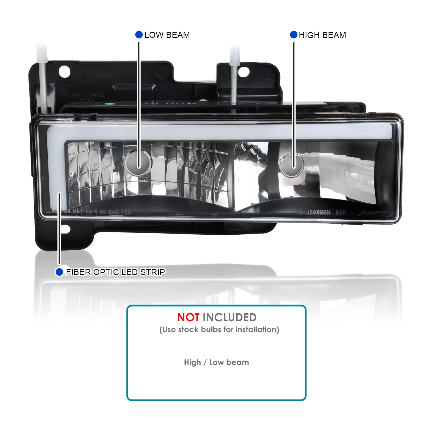 Black Headlights w/LED Bar SPEC-D TUNING Compatible with 1988-1998 GMC Sierra, Chevy C10, Silverado, and C/K 1500/2500/3500. 1994-1999 C/K 1500/2500 Suburban