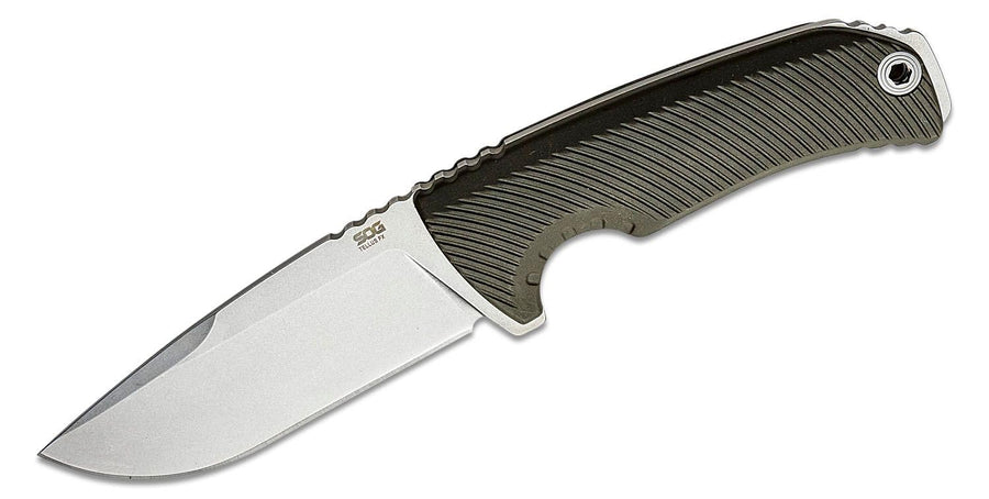 Tellus FX SOG Full-Sized Fixed Blade Knife 4.2" Full-Tang CRYO 440C Steel Blade GRN Handle UMS Compatible Sheath, Olive Drab