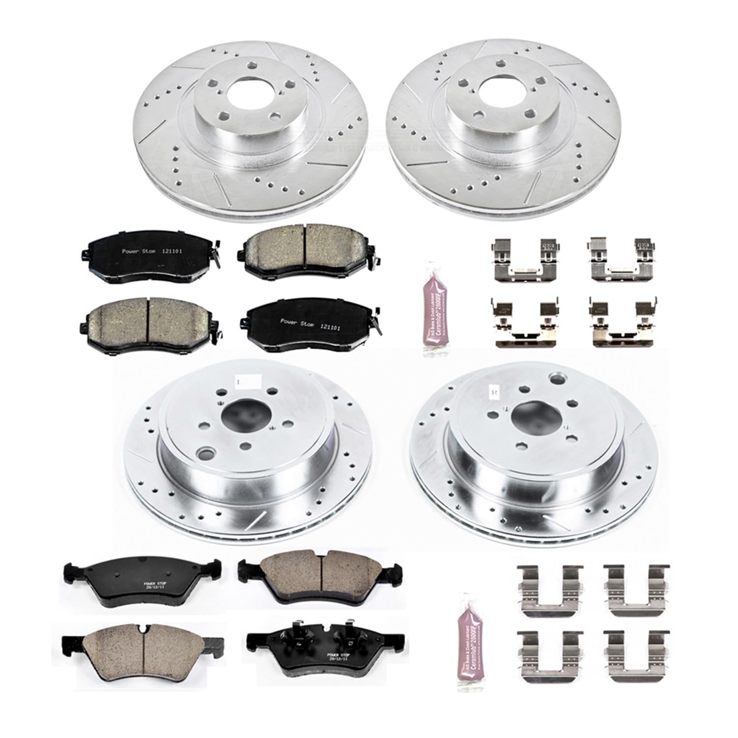 Power Stop K6164 Z23 Carbon Fiber Brake Pads Front and Rear with Drilled and Slotted Brake Rotors Kit For Scion FR-S Subaru BRZ Toyota 86
