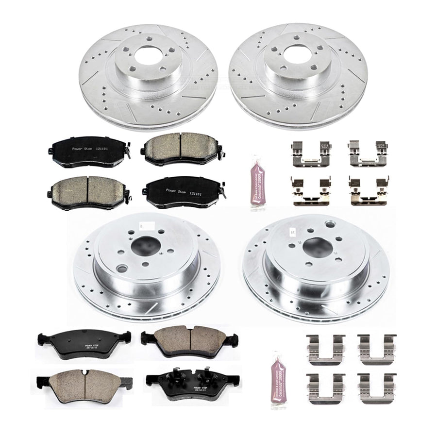 Power Stop K6164 Z23 Carbon Fiber Brake Pads Front and Rear with Drilled and Slotted Brake Rotors Kit For Scion FR-S Subaru BRZ Toyota 86