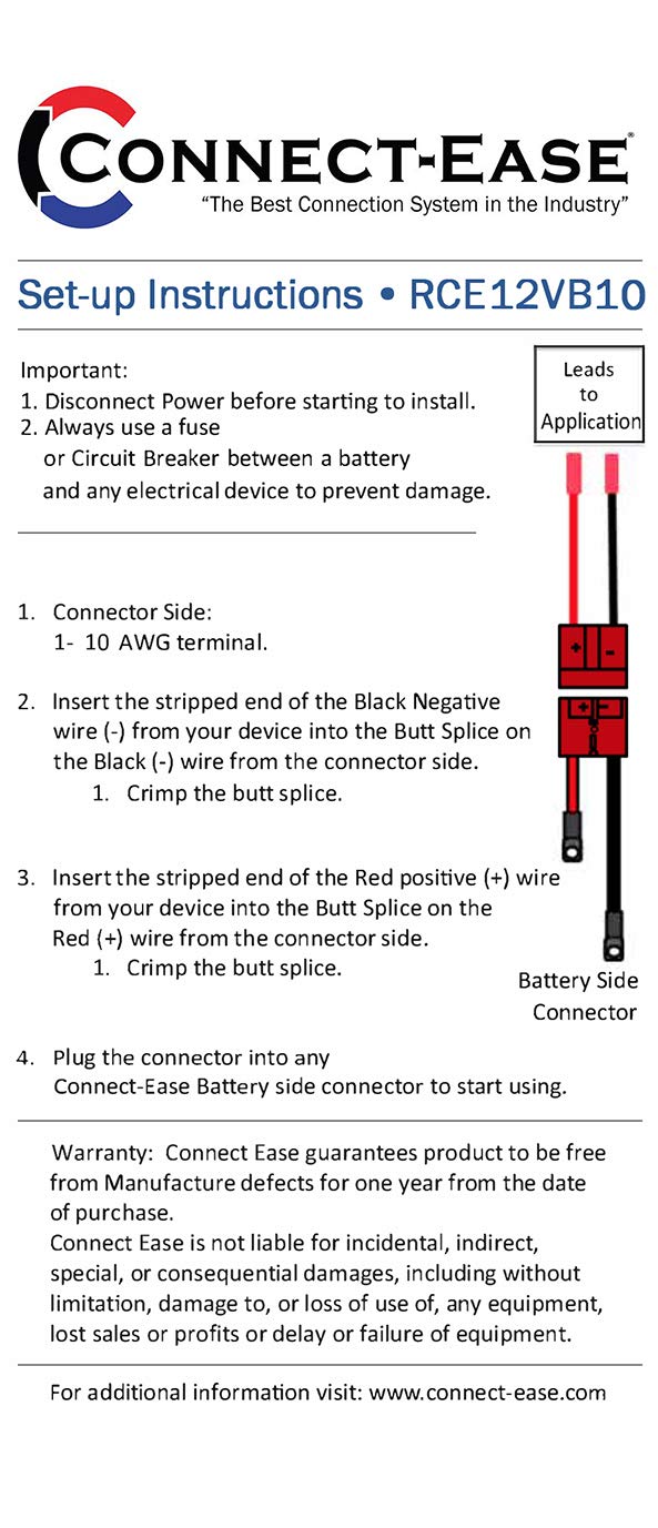 12V Connect-Ease Single 10 AWG Connector Kit RCE12VB10 | Quick Connect Wire Connectors for Trolling Motors, Battery Chargers, Solar Panels & More | Lithium-Compatible | Batteries Not Included
