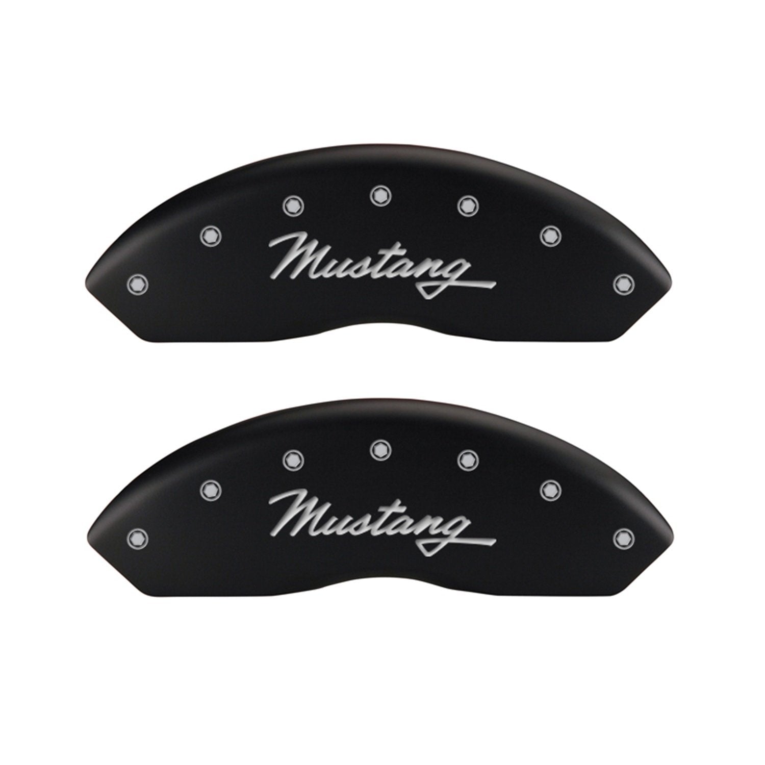 MGP Caliper Covers Mustang Classic Cursive Logo Type 10014FMCCMB Caliper Cover with Matte Black Powder Coat Finish and Silver Characters, (Set of 2)