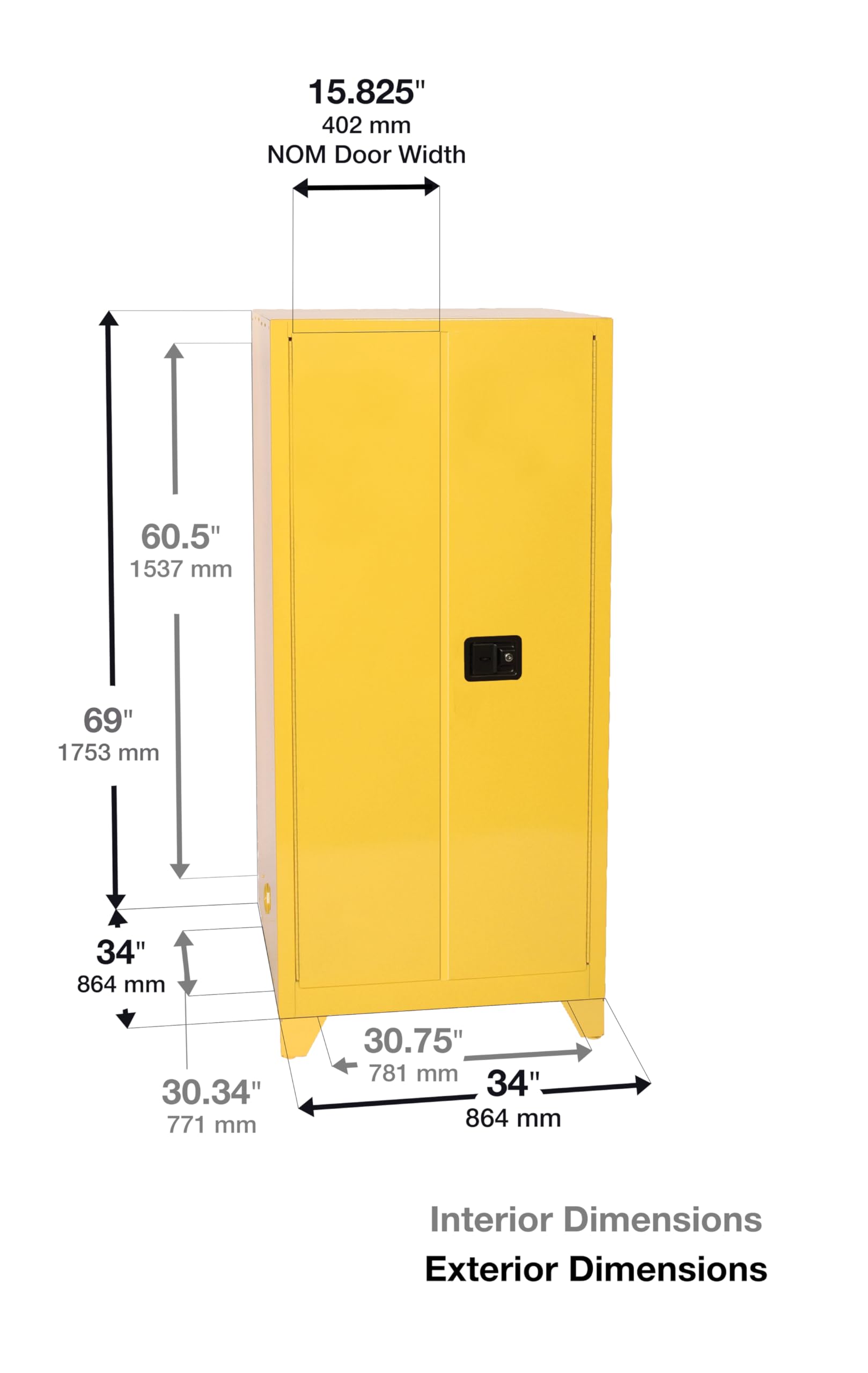 60 Gallon Eagle American Made F﻿lammable Liquid Storage Cabinet with Legs, Self-Close Fireproof Cabinet for Schools, Garages, Manufacturing Facilities, 34" x 34" x 69", 6010XLEGS