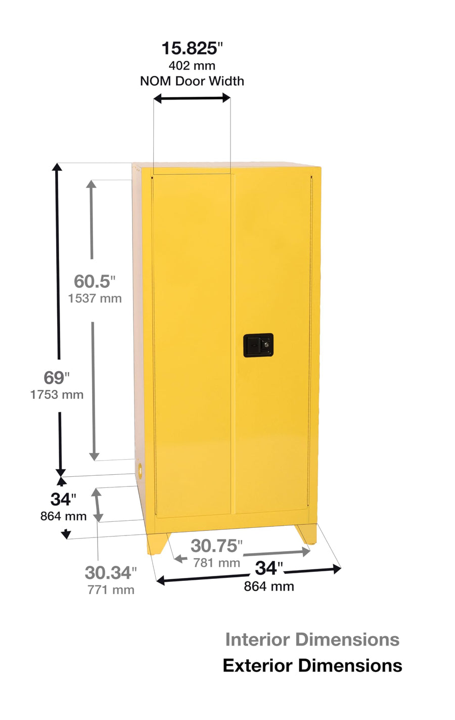 60 Gallon Eagle American Made F﻿lammable Liquid Storage Cabinet with Legs, Self-Close Fireproof Cabinet for Schools, Garages, Manufacturing Facilities, 34" x 34" x 69", 6010XLEGS