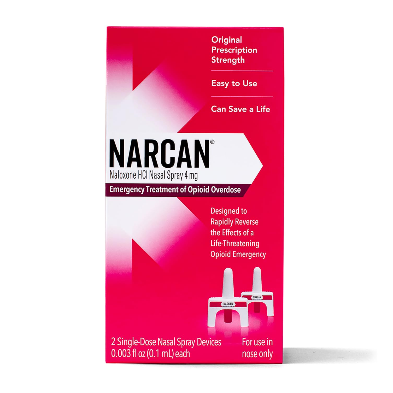 NARCAN 4 mg Nasal Spray, Emergency Treatment of Opioid Overdose, 2 Single-Dose Devices