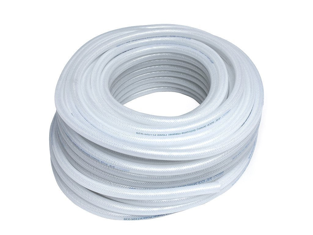 Clear HPS 7/8" ID high temp reinforced silicone heater hose tubing, 50 feet length, Max Temperature Rating: 350F, Bend Radius: 4"