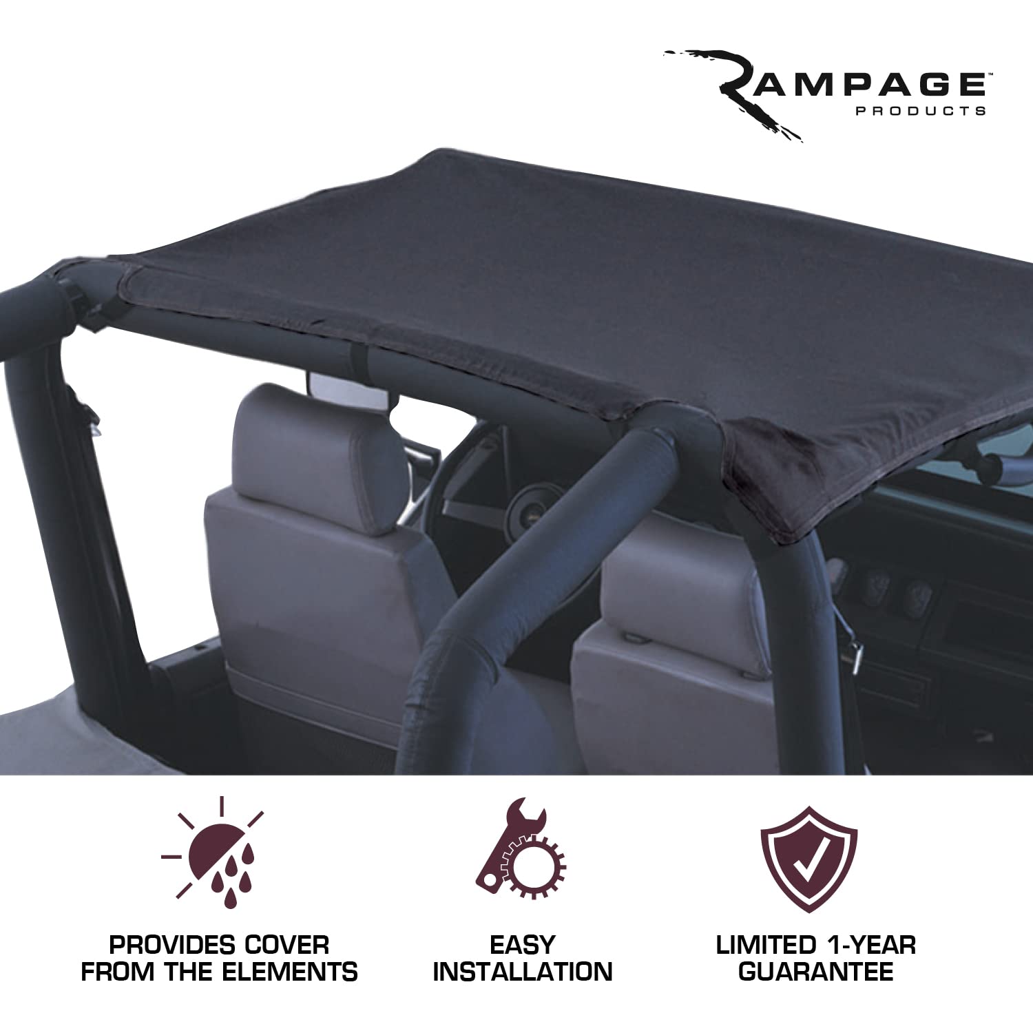 California Brief Soft Top RAMPAGE PRODUCTS for Jeep Wrangler JL | Extended OE Style, Sail Cloth, Black Diamond | 90435 | Fits 2018-2025 Jeep Wrangler JLU 4-Door