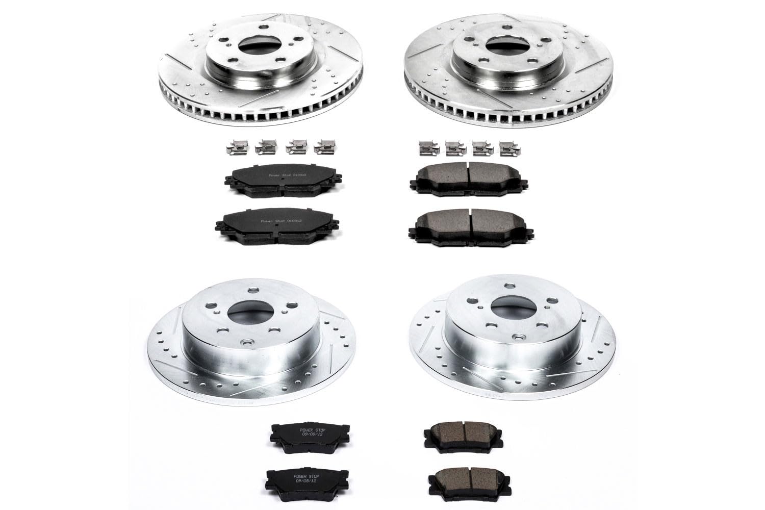 Power Stop K4101 Z23 Carbon-Fiber Ceramic Brake Pads Front and Rear with Drilled and Slotted Rotors Kit For 2006-2018 Toyota Rav4 [Application Specific]