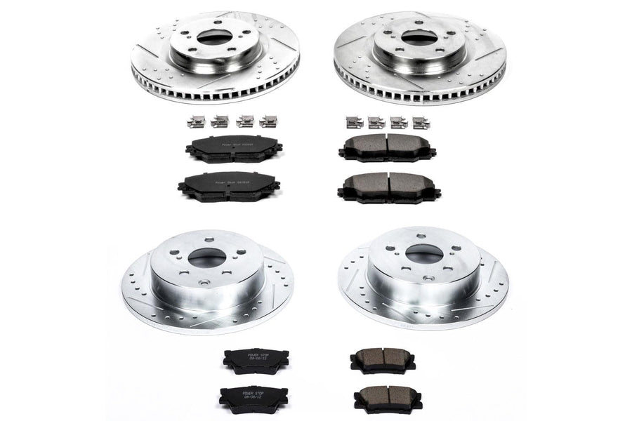 Power Stop K4101 Z23 Carbon-Fiber Ceramic Brake Pads Front and Rear with Drilled and Slotted Rotors Kit For 2006-2018 Toyota Rav4 [Application Specific]