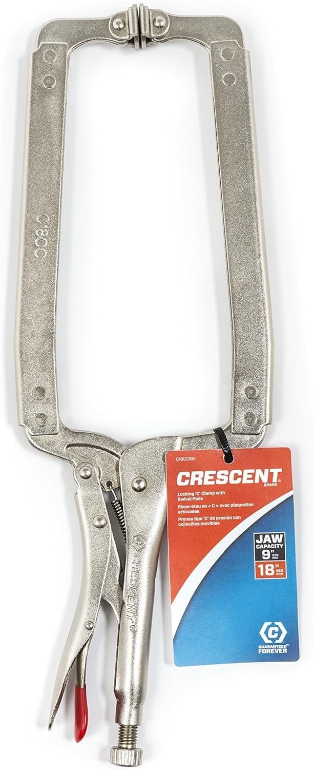 Locking C-Clamp Crescent - Heavy-Duty, Adjustable Metal Clamp with Compound Action & Hex Key Receiver - C18CCSN - 18", Red