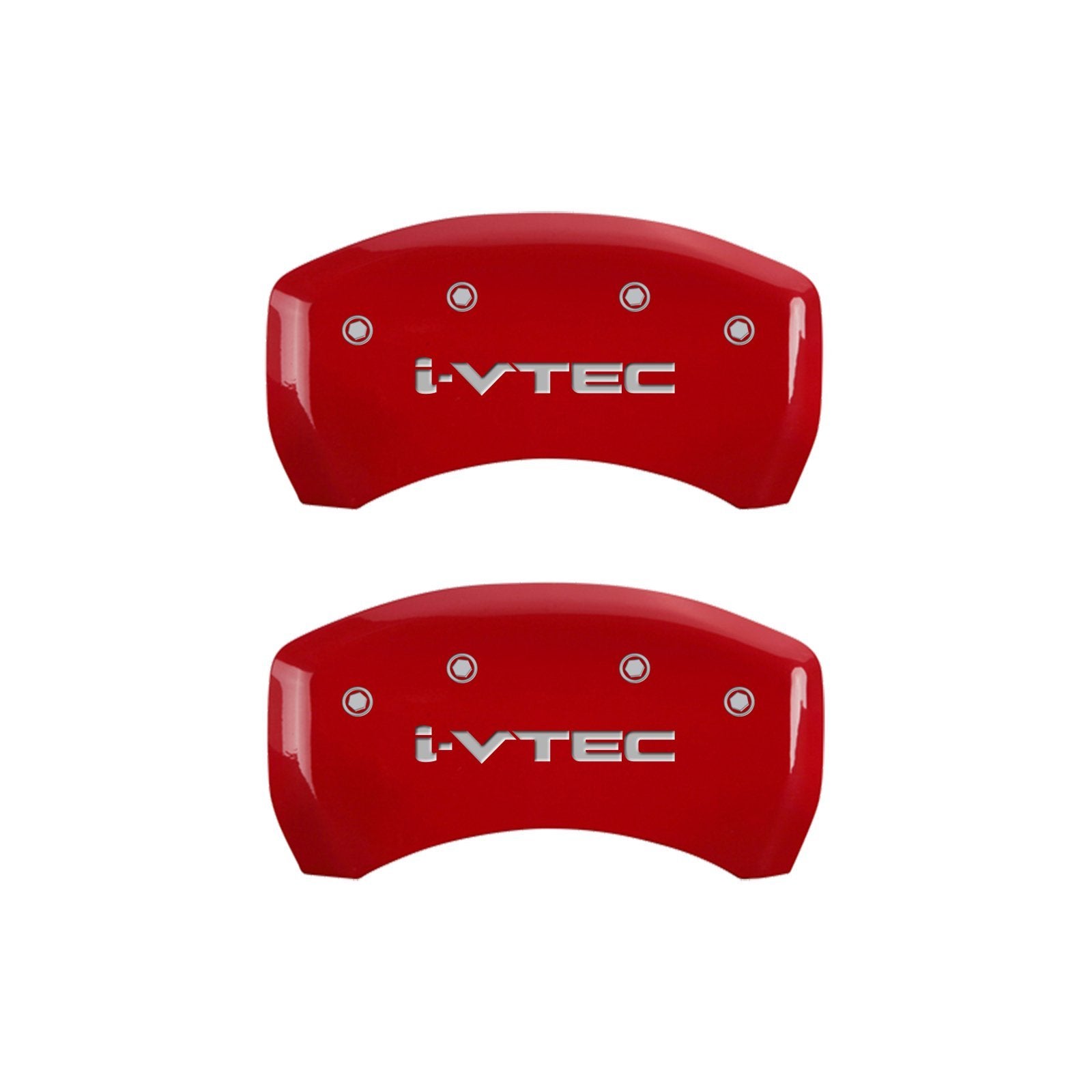 MGP Caliper Covers Front and Rear 39014SIVTRD Red Powder Coat Finish, Set of 4 (i-Vtec Silver Characters, Engraved)