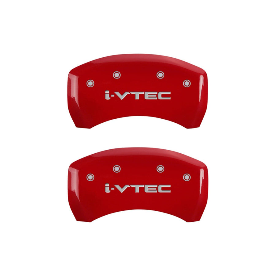 MGP Caliper Covers Front and Rear 39014SIVTRD Red Powder Coat Finish, Set of 4 (i-Vtec Silver Characters, Engraved)