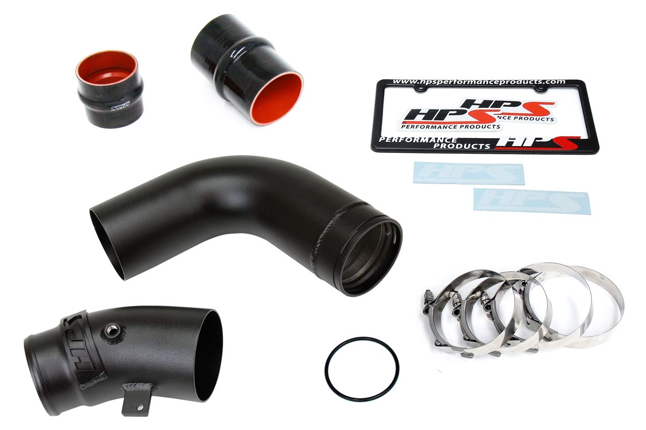 HPS Performance Intercooler Black Charge Pipe with Silicone Boost Cold Side Compatible for 2017-2019 Chevy Silverado 2500HD 3500HD GMC Sierra 2500HD 3500HD Duramax 6.6L V8 Diesel Turbo L5P, 17-120WB