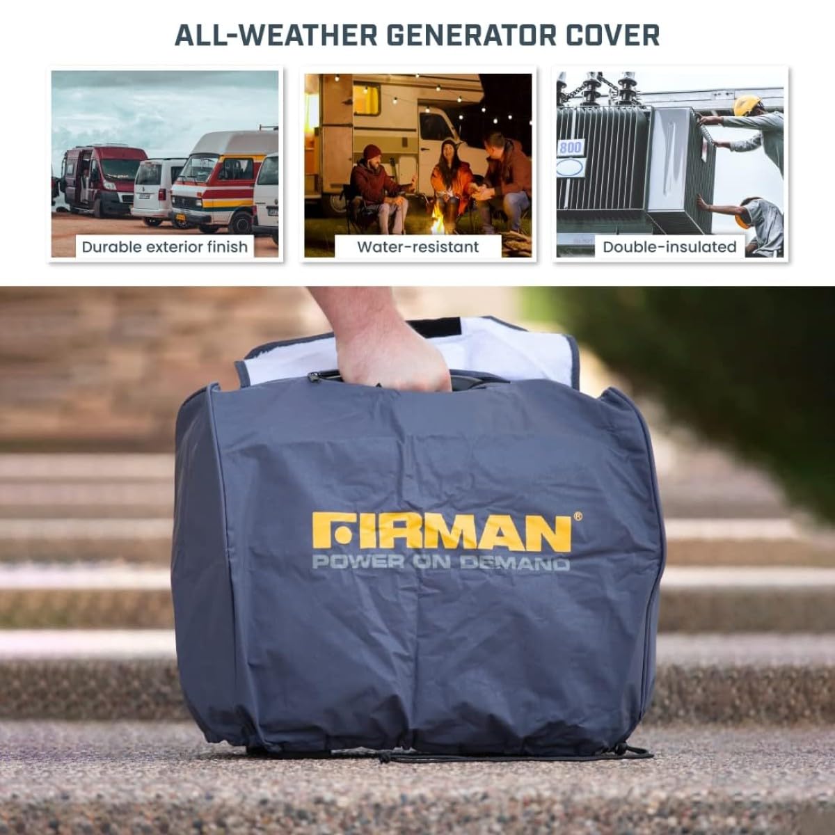 FIRMAN 1008 Portable Generator Cover for Small Size 1500 to 2200W Inverter Generators, Waterproof and Weatherproof Protective Tarp, Heavy Duty, UV Resistant, Dustproof, All-Season Storage Cover