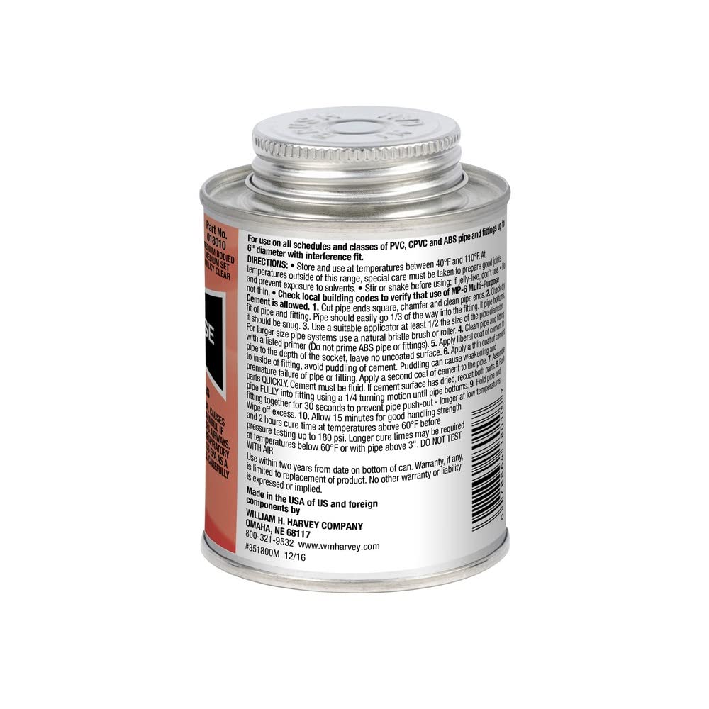 Medium Set Harvey 018010-24 Multi-Purpose Solvent Cement, 8 Oz, Dauber Can, Milky, Liquid, Clear, 8 Fl Oz