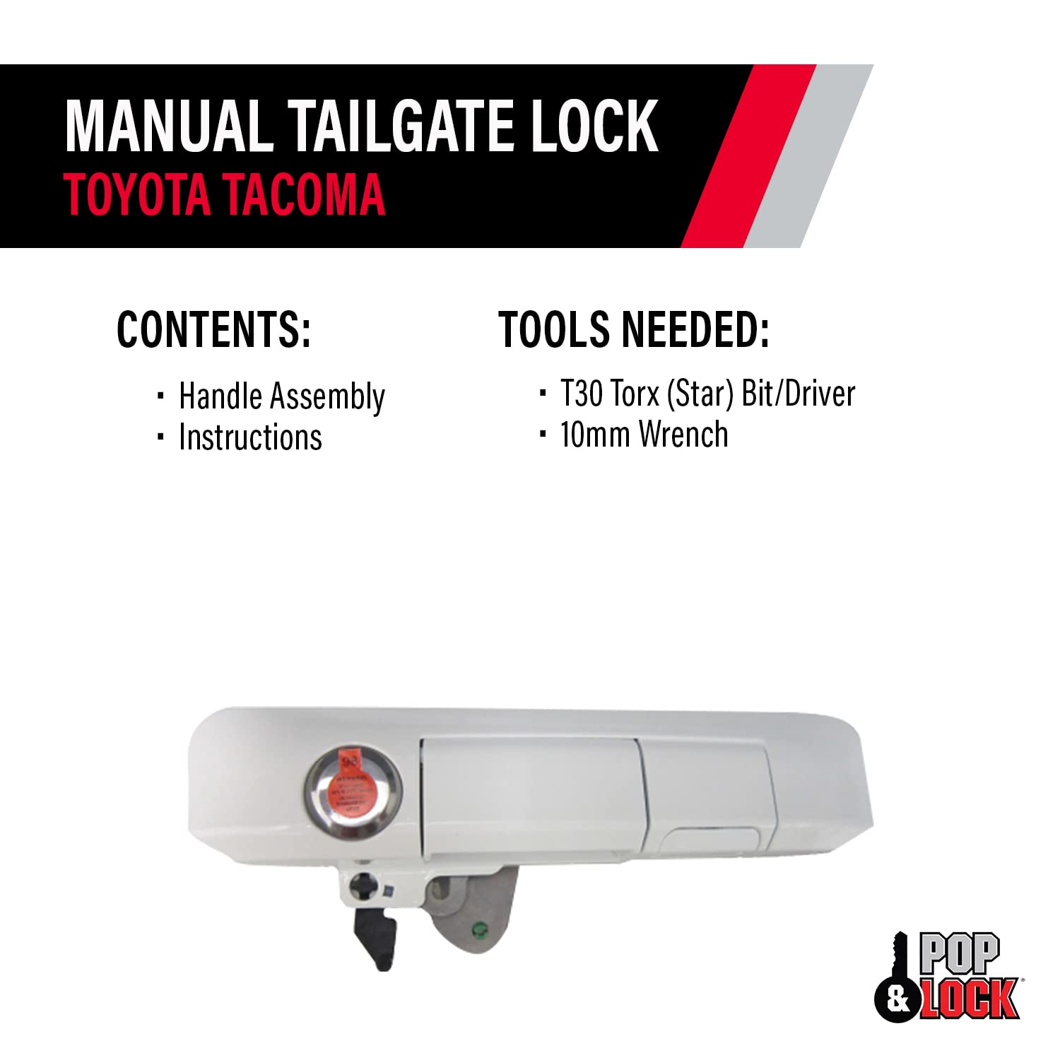 Manual Tailgate Lock – Pop & Lock with Bolt Technology for Toyota Tacoma, Fits 2005 to 2015 Models (Black, PL5400)