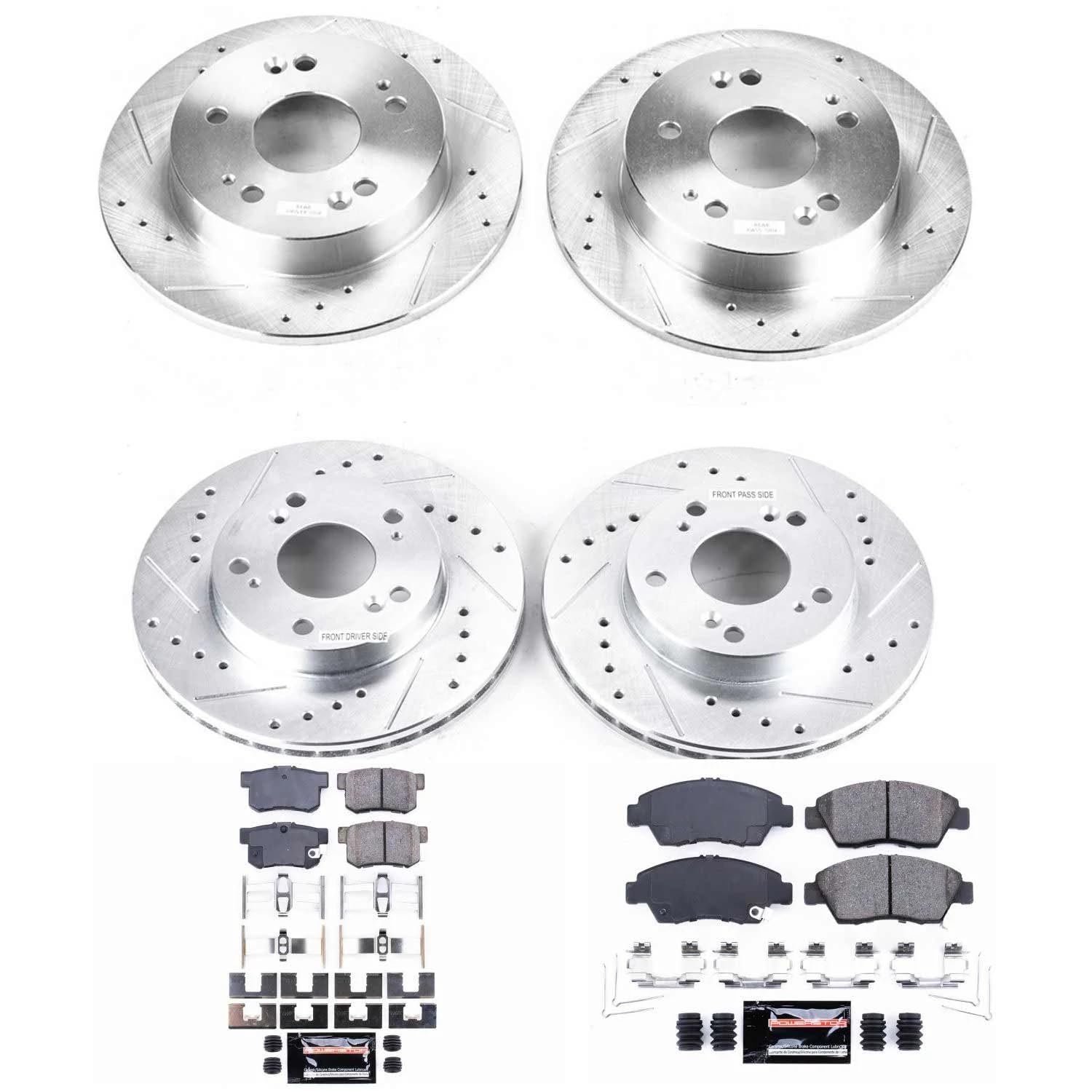 Power Stop K4276 Z23 Carbon Fiber Brake Pads Front and Rear with Drilled & Slotted Brake Rotors Kit For Honda Civic 2009-2011 [Model Specific]