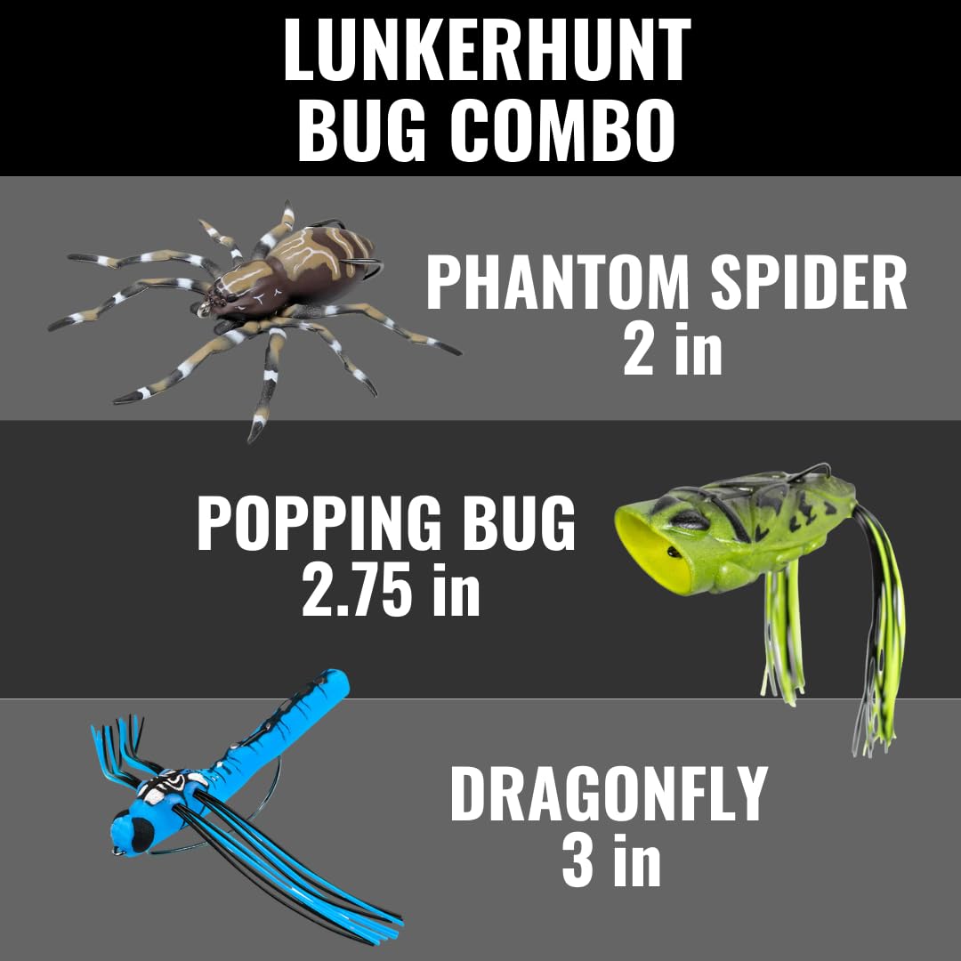 Top Water LUNKERHUNT Fishing Lures | Baits for Bass Fishing | Realistic Fishing Bait with Resistent Skirts | Weedless bass Fishing Lures for Freshwater and Saltwater | Easy to Use. (Bug Combo)