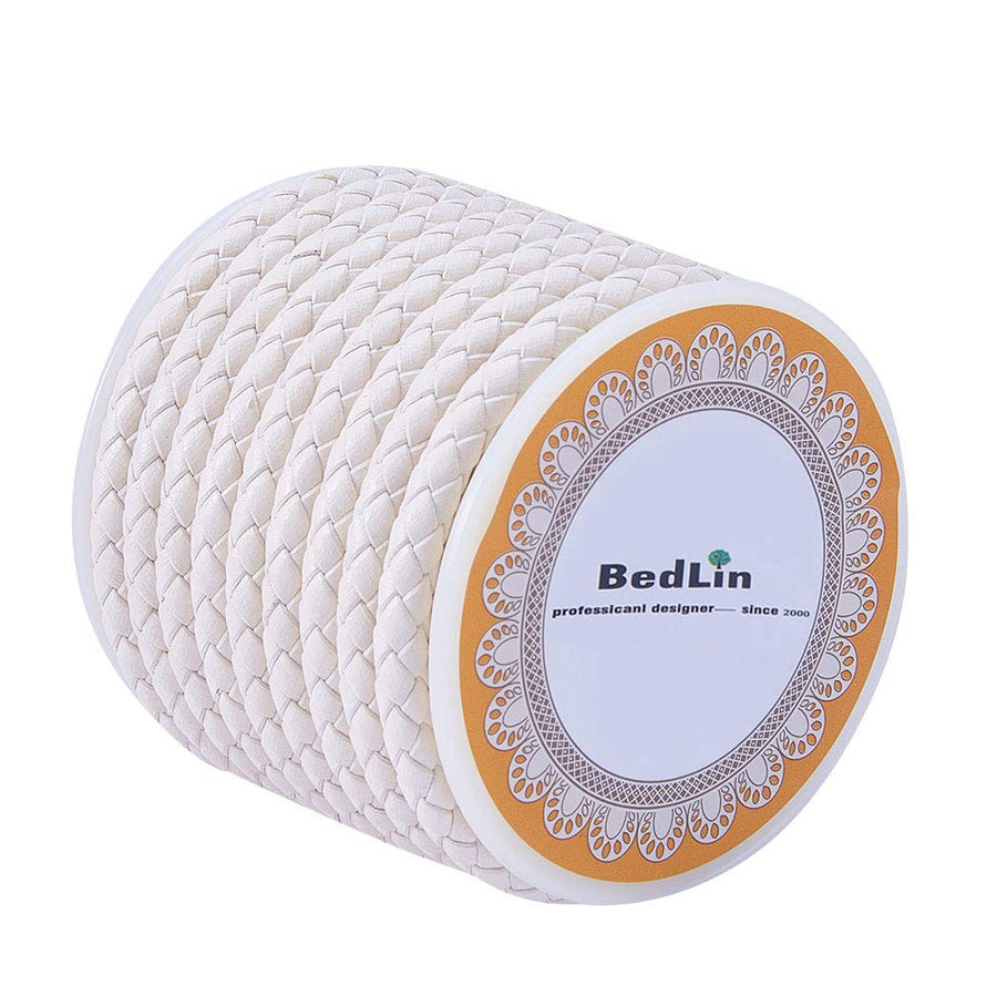 1 Roll JEWELEADER 4 Yards Round Braided Bolo Real Leather Cord 5mm Genuine Cowhide Leather Rope DIY Craft String for Necklace Bracelet Jewelry Making Key Chain Pet Chain White