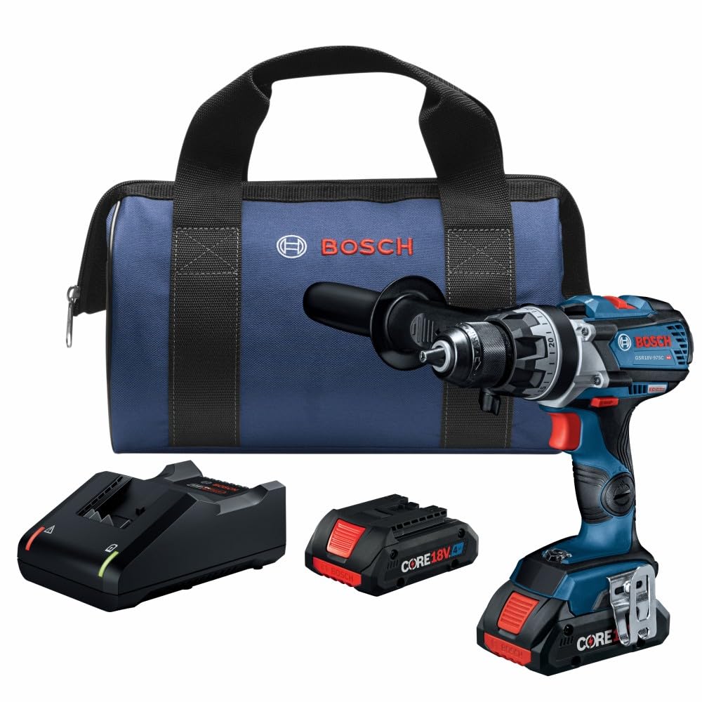 18V Brushless Connected-Ready BOSCH GSR18V-975CB25 1/2 In. Drill/Driver Kit with (2) CORE18V 4 Ah Advanced Power Batteries