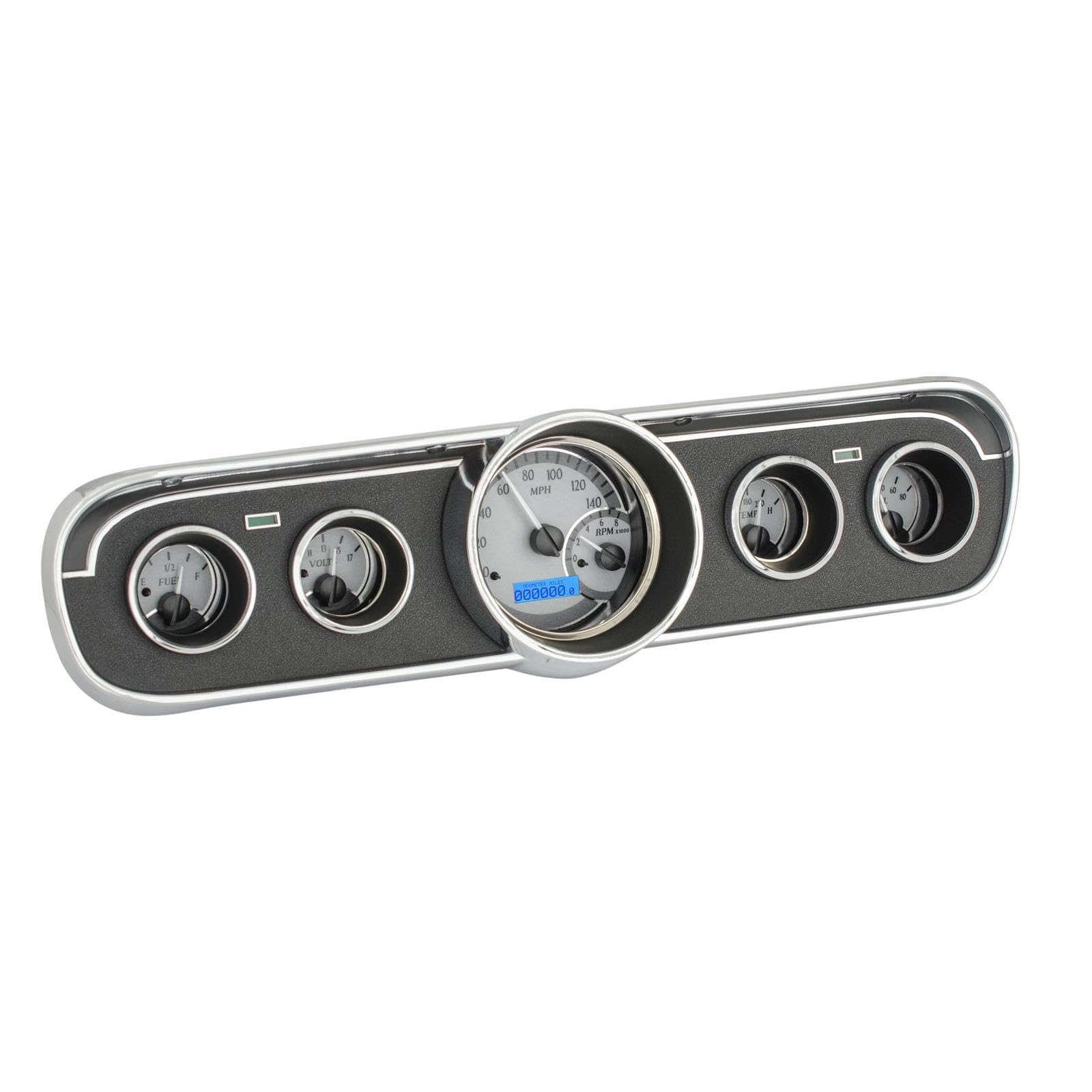 Dakota Digital VHX-65F-MUS-S-B Analog Dash Gauge System Compatible with 1965-66 Mustang with Silver Alloy Style and Blue Backlighting