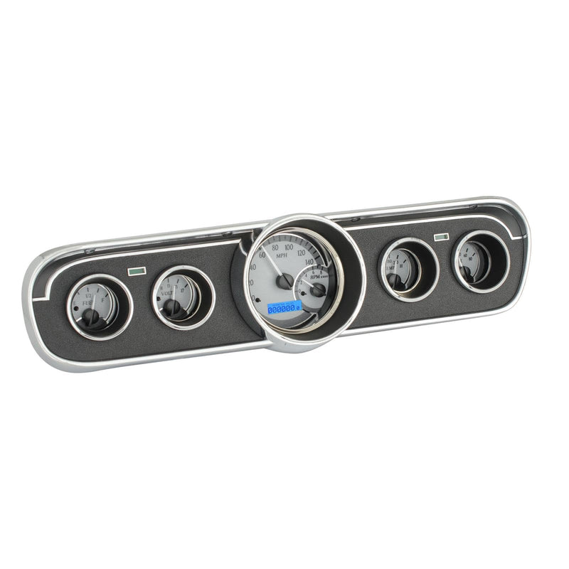 Dakota Digital VHX-65F-MUS-S-B Analog Dash Gauge System Compatible with 1965-66 Mustang with Silver Alloy Style and Blue Backlighting
