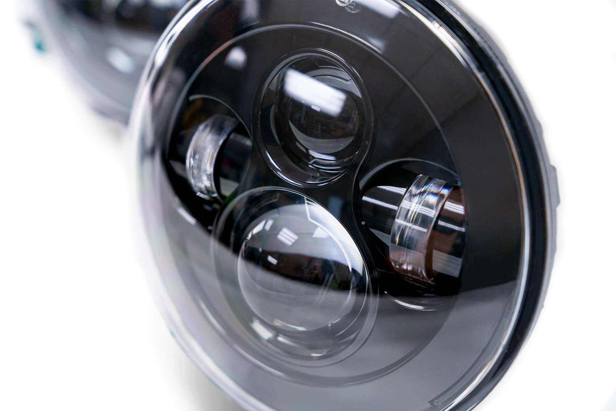 LED Projector Headlights | DV8 Offroad | Jeep Wrangler | 7-inch Round without Halo Ring | Superior Lighting Distance | Sold in Pairs | Simple Installation