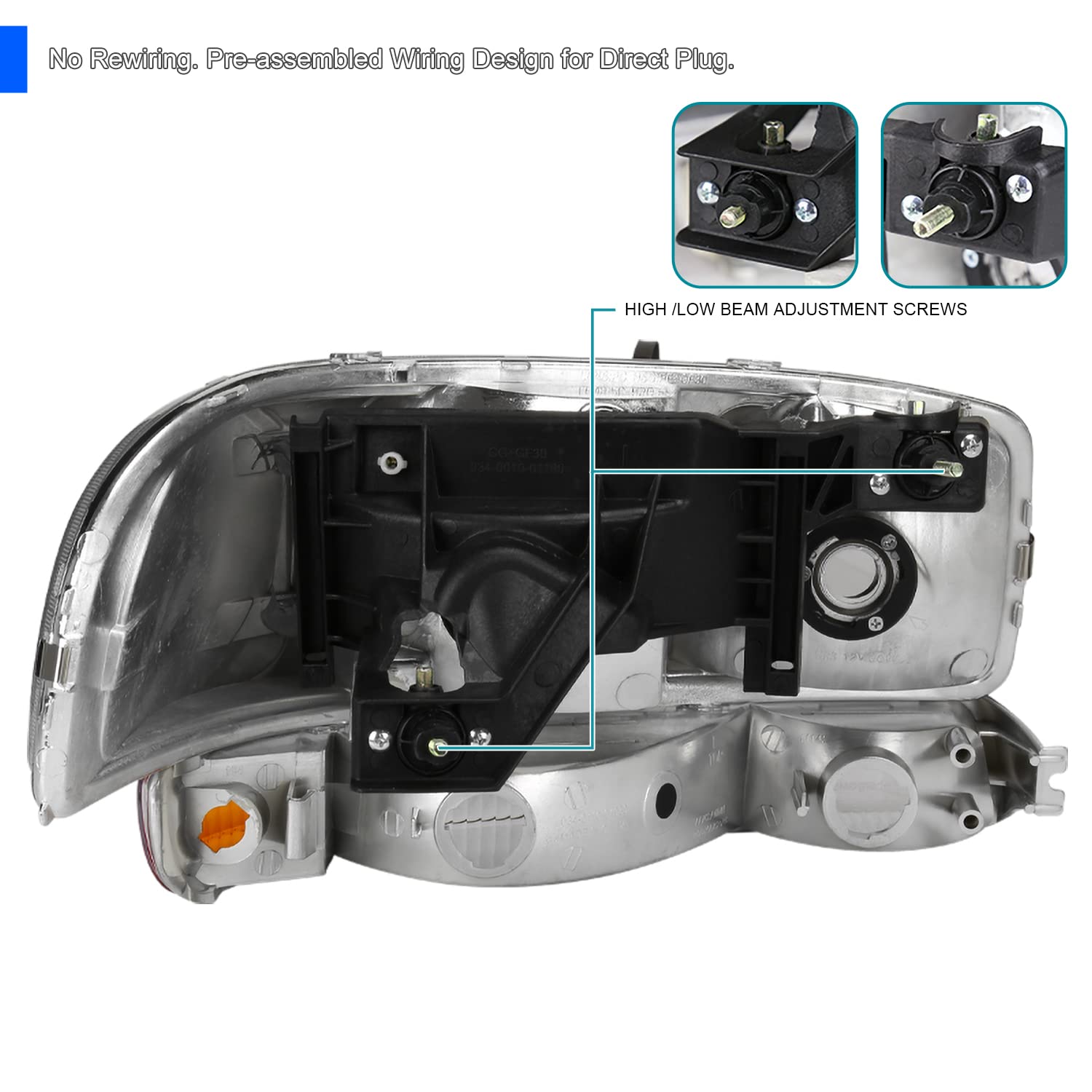 Headlights & Turn Signal Lights Spec-D Tuning Compatible with GMC Sierra 1999-2006, 2000-2006 Yukon XL, L+R Pair Assembly