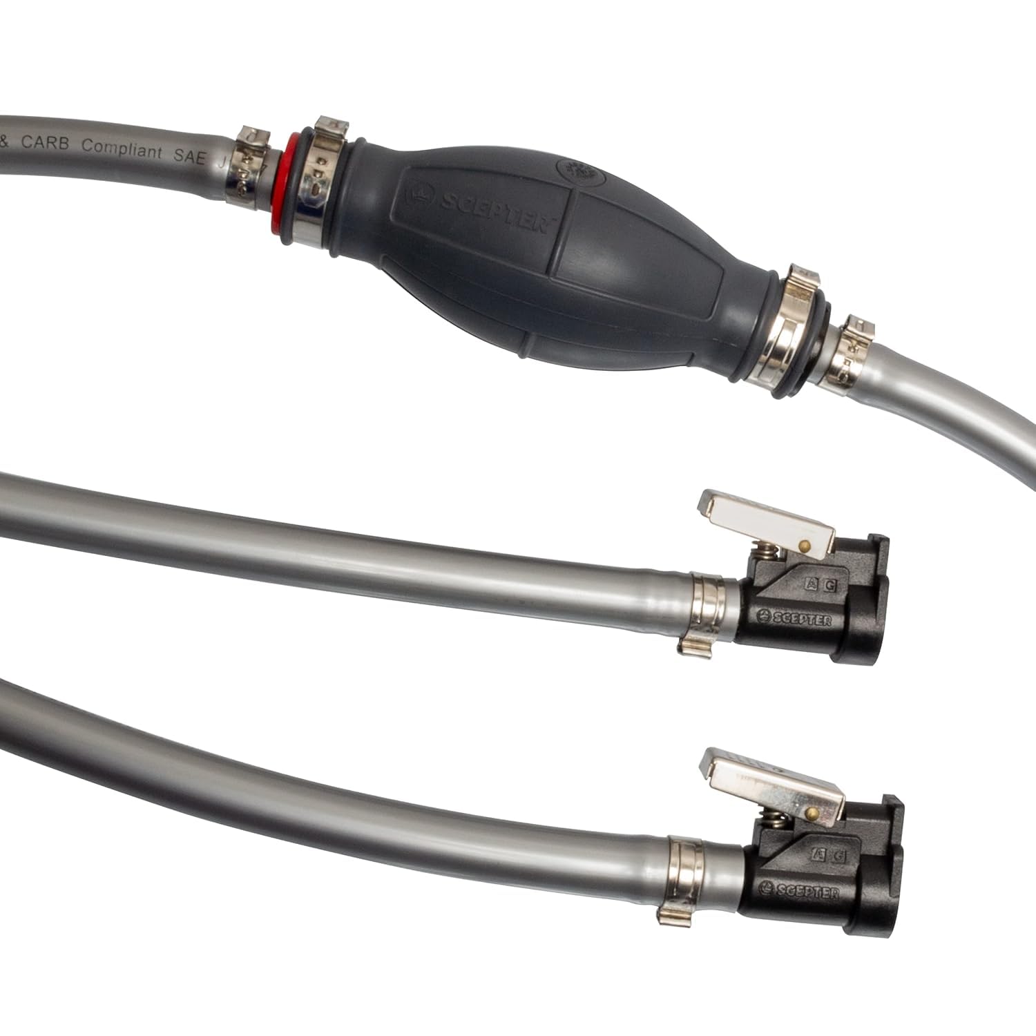 Scepter Marine Outboard Fuel Line Kit, Includes 7-Foot, 3/8 Inch Inner Diameter Boat Motor Hose, EPA/CARB Compliant Primer Bulb, Connectors, Fits Mercury Engines 1998-Present (08309)
