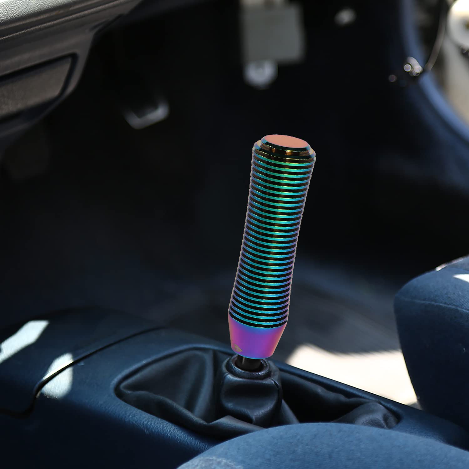 NRG Innovations Universal Aluminum SK-700MC Shift Knob with Thread Adapters, Heatsink Style Short Curvy Cylinder Lever, Neochrome