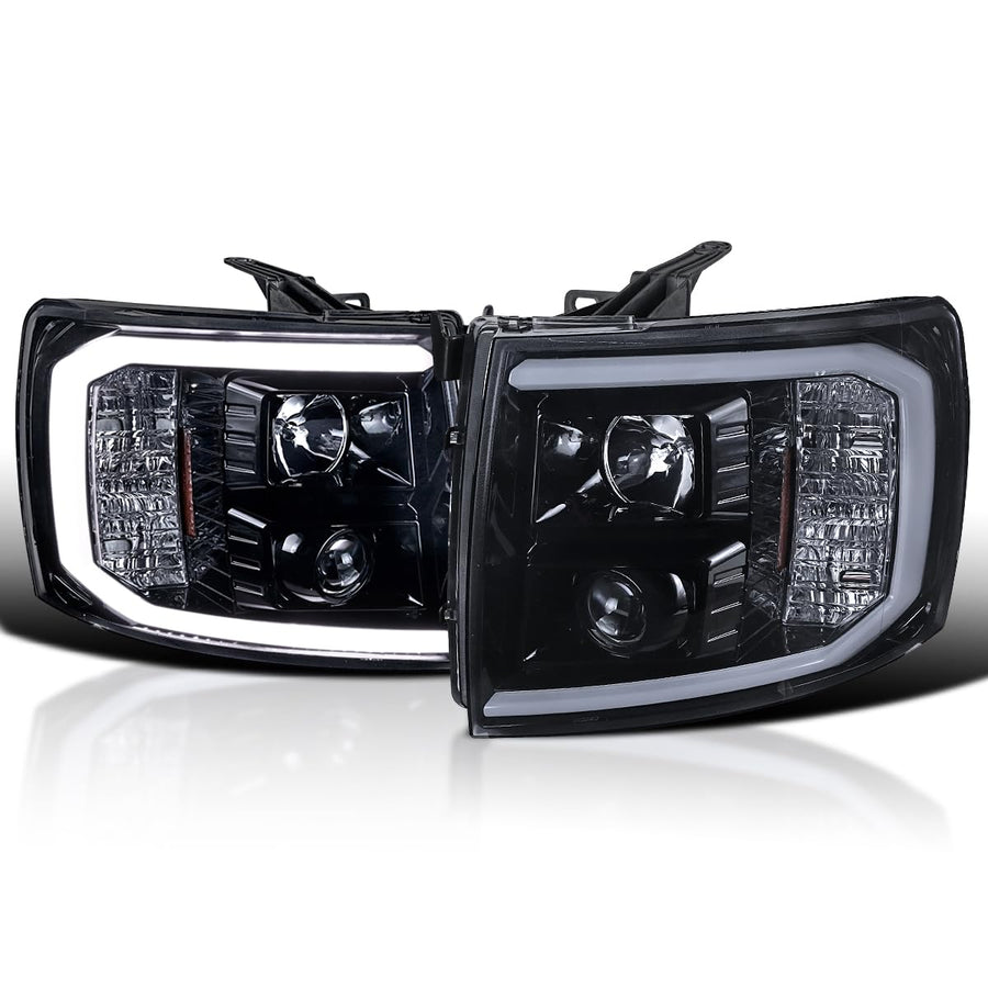 Black Smoke LED Light Tube Projector Headlights SPEC-D TUNING Compatible with 2007-2013 Chevy Silverado 1500 2500HD 3500HD, Left + Right Pair Headlamps Assembly